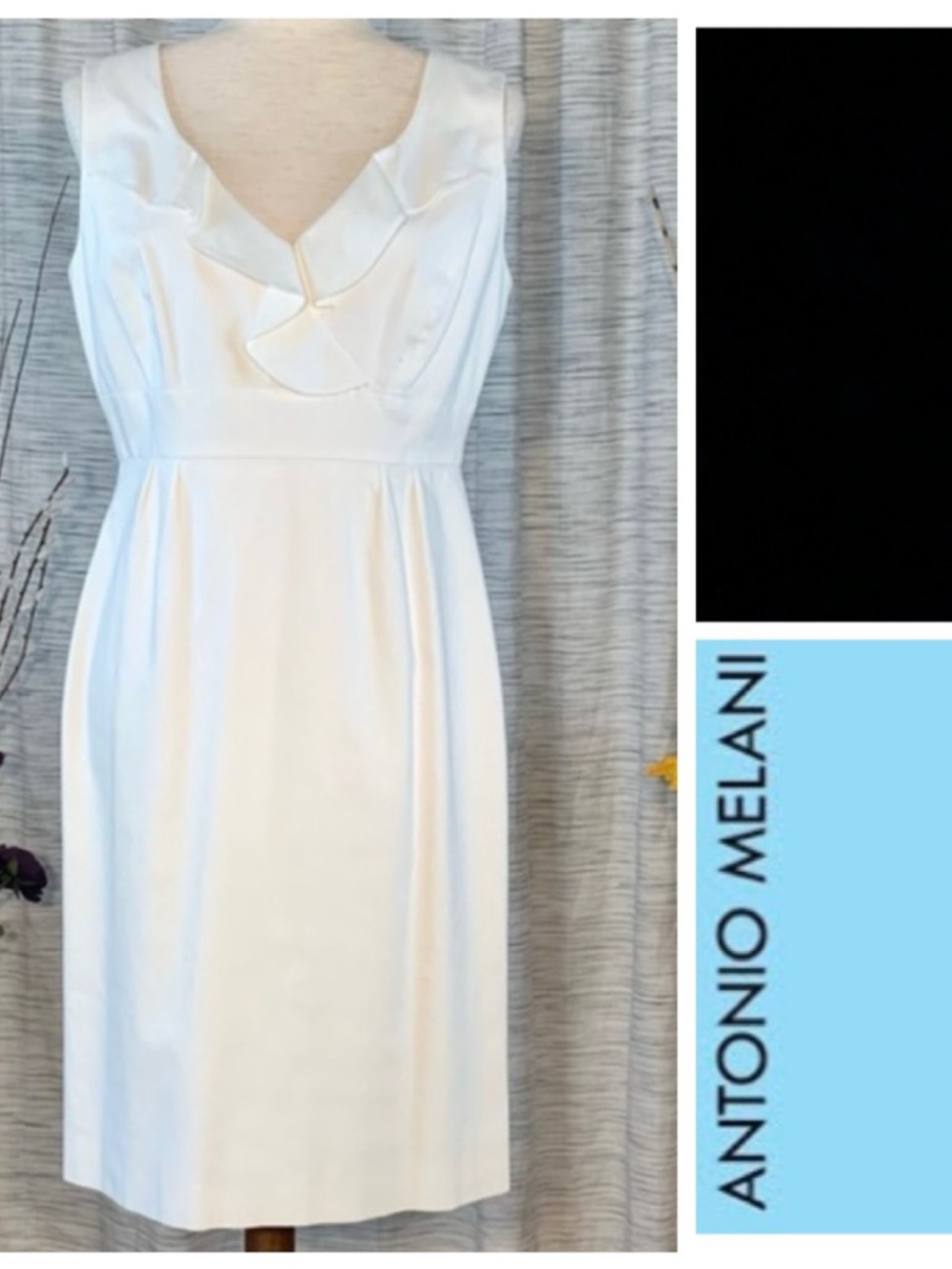 Antonio Melani white sleeveless sheath dress.